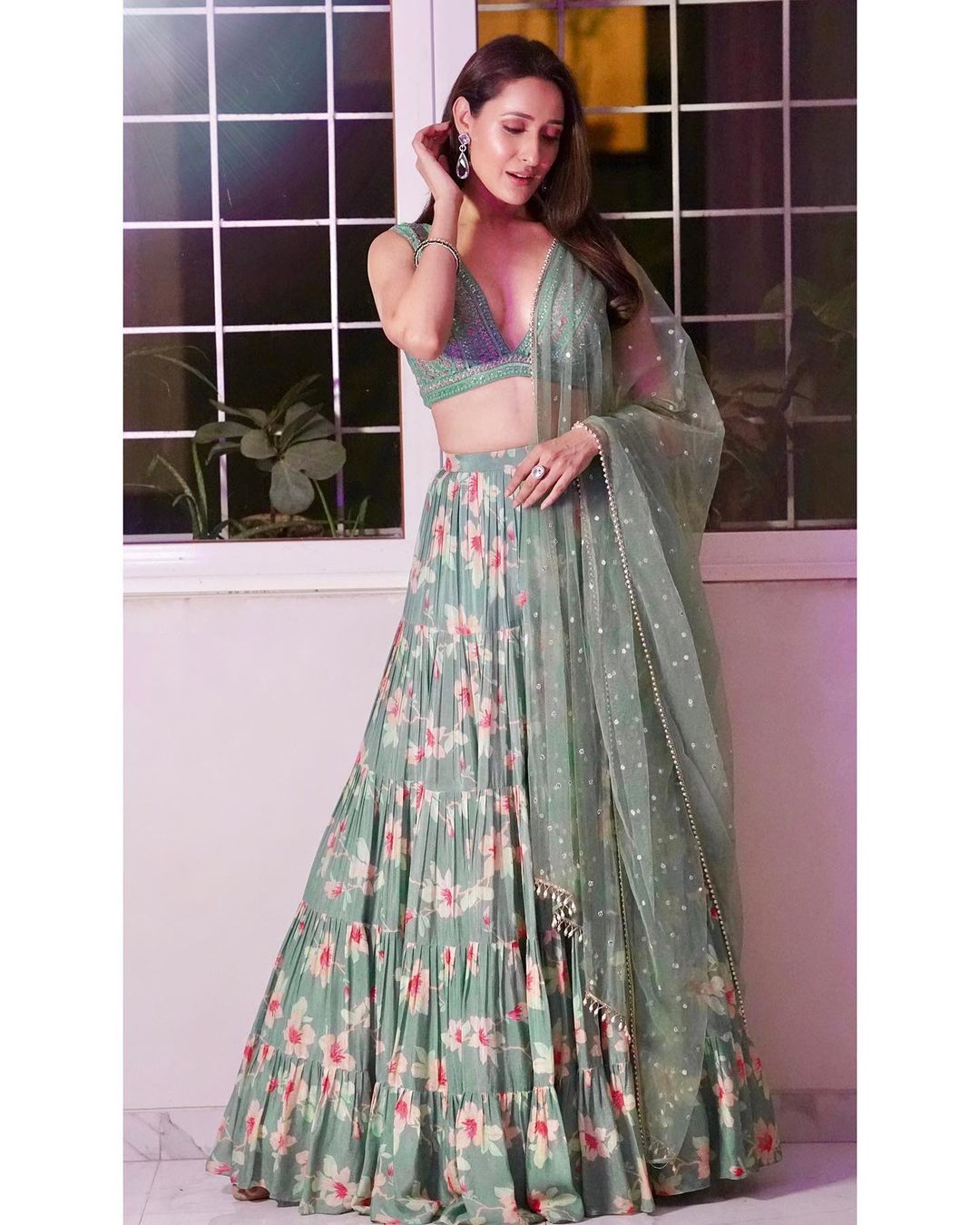 Indian Actress Pragya Jaiswal in Green Lehenga Choli6